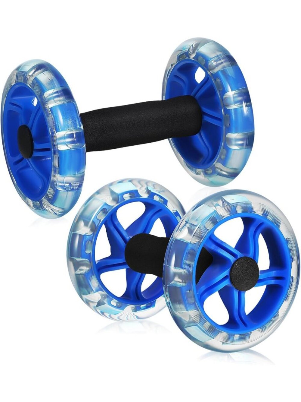 2 PCS Blue Dual Ab Roller Wheels Set Non Slip Abdominal Core Workout Tool